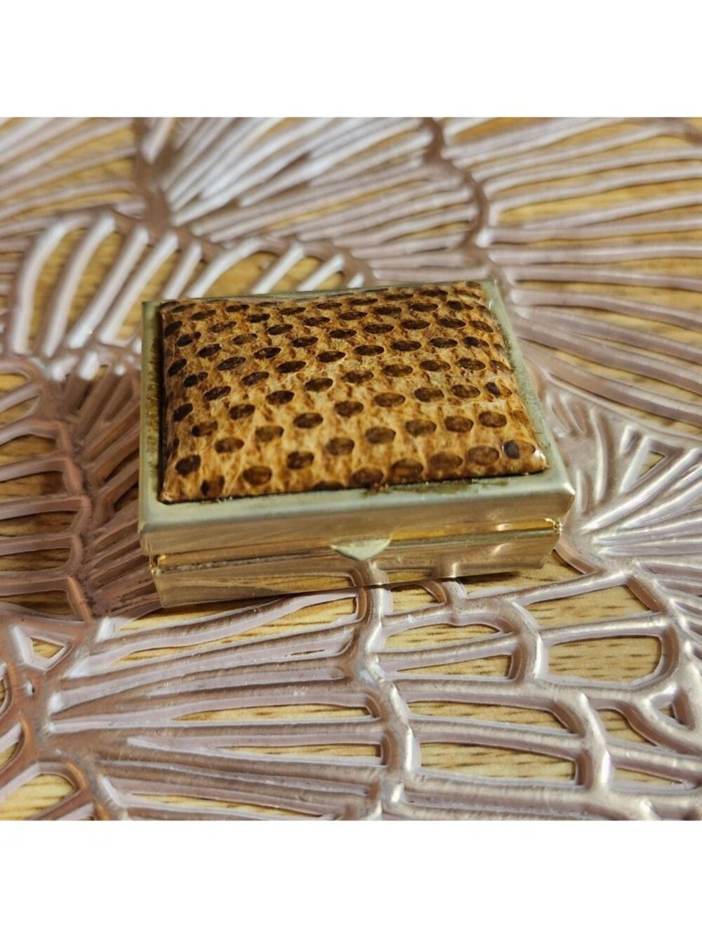 Snakeskin Vintage Pill Box Brown Reptile Leather Rectangle
